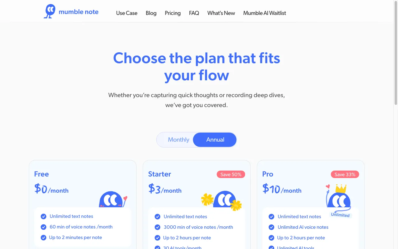 Mumble Note — pricing page