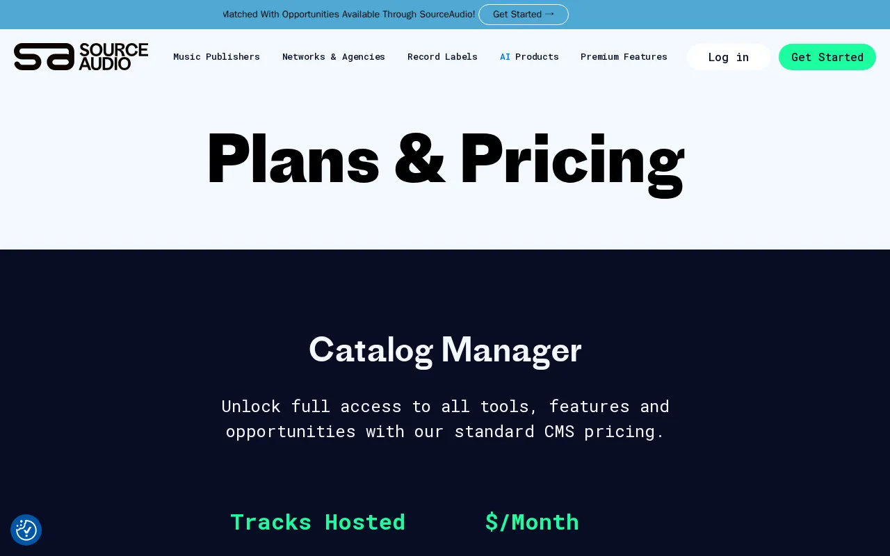 SourceAudio — pricing page