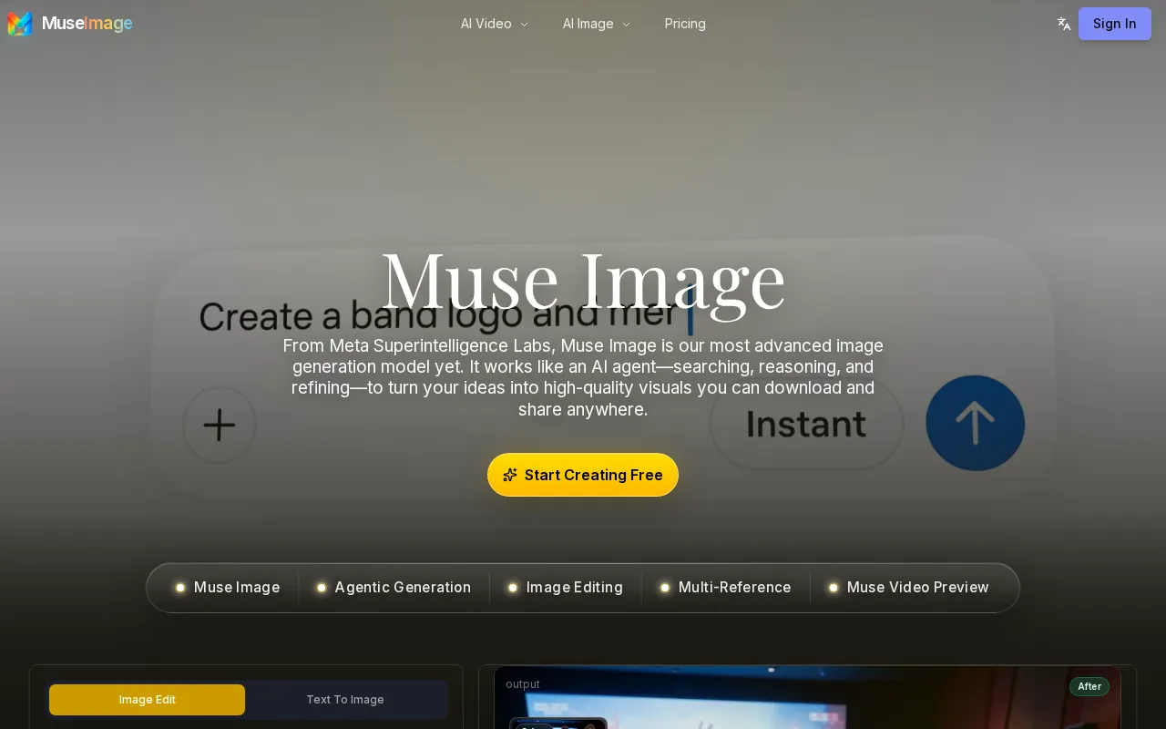 Muse Image - Agentic AI Image Generator by Meta Superintelligence Labs — preview screenshot