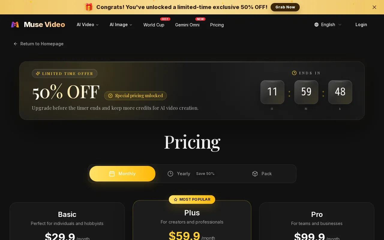 Muse Video — pricing page