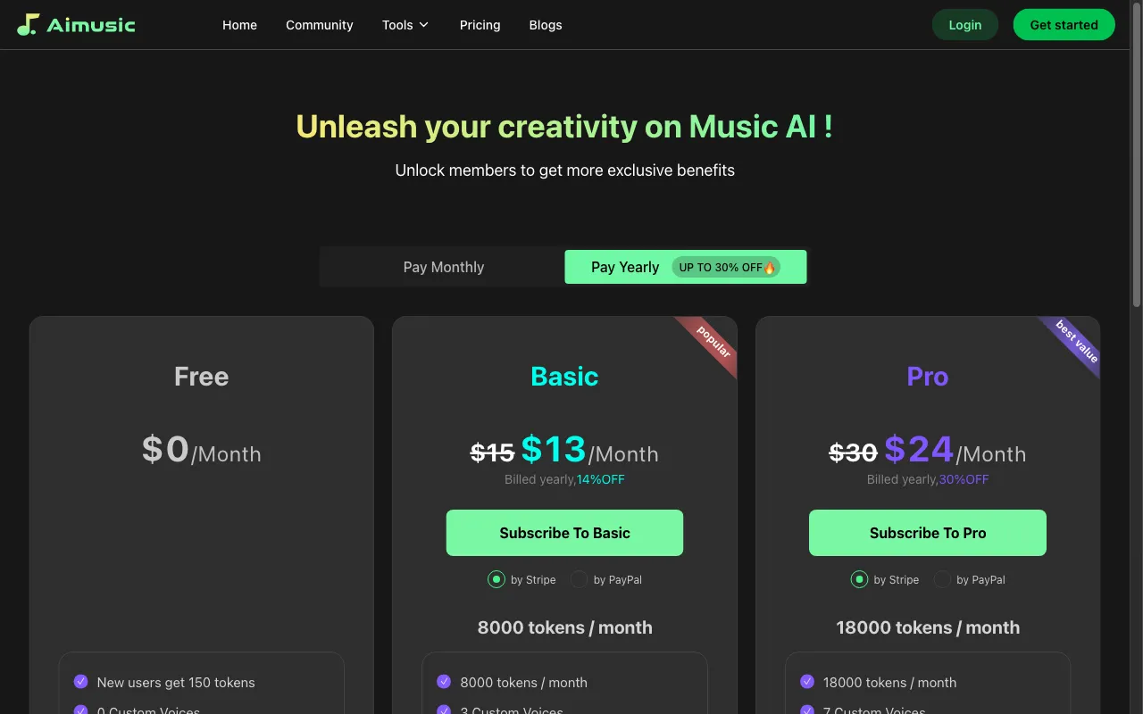 Music AI — pricing page