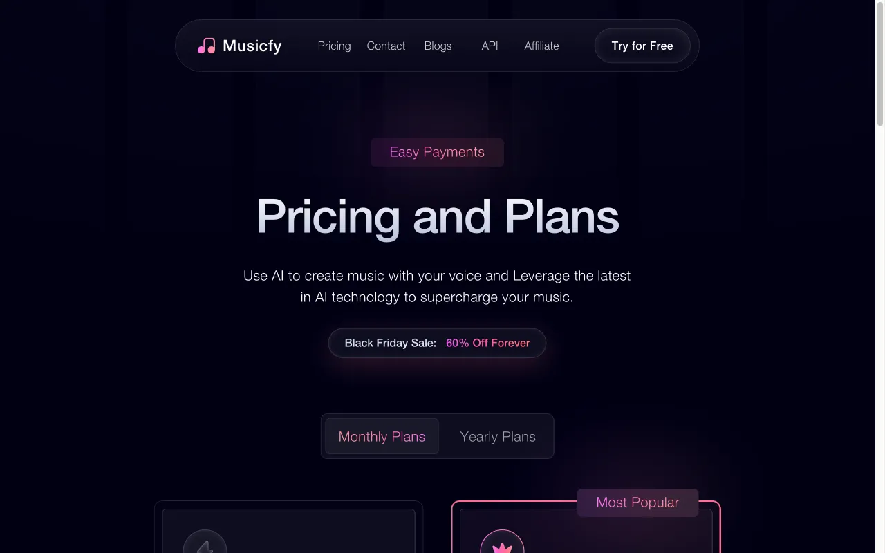 Musicfy — pricing page