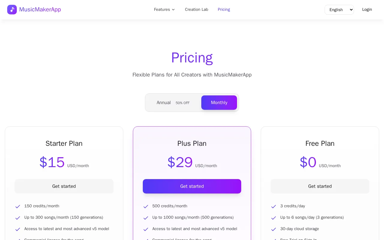 musicmakerapp — pricing page