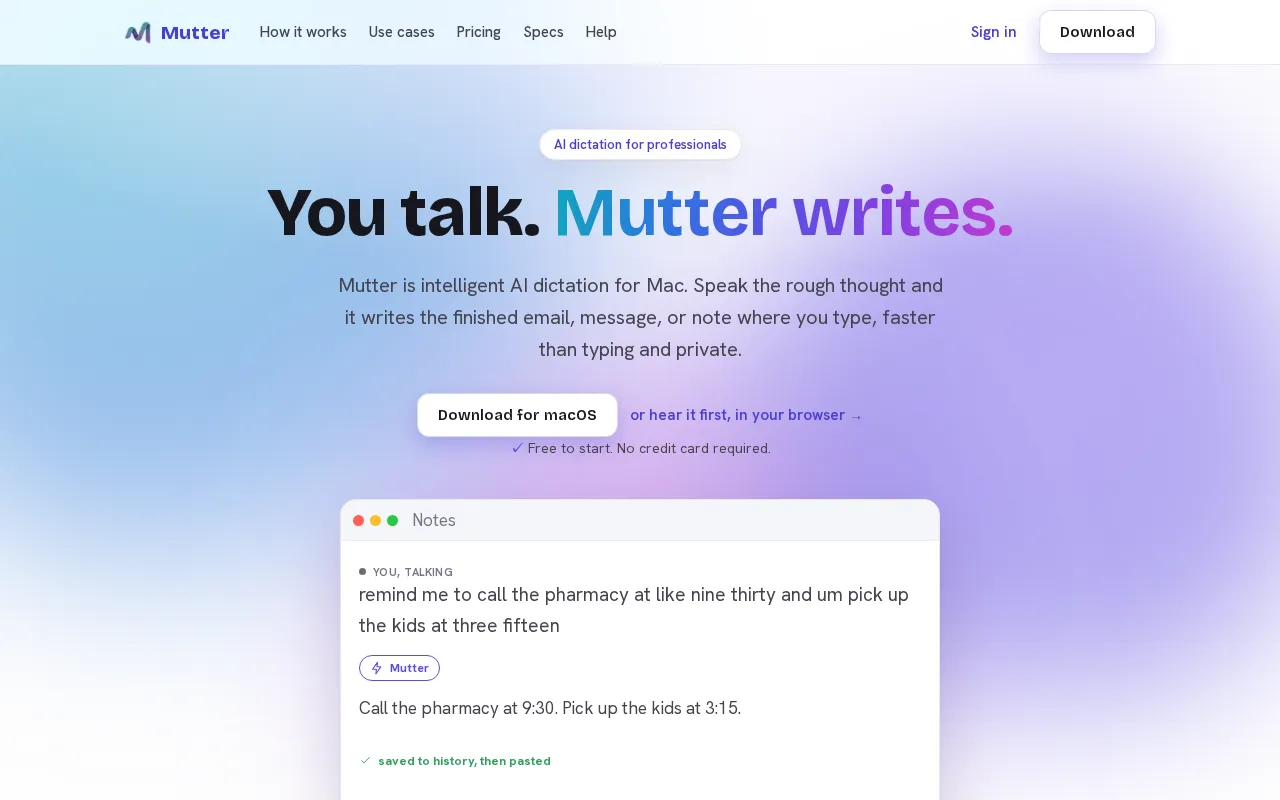 Mutter AI Dictation — preview screenshot
