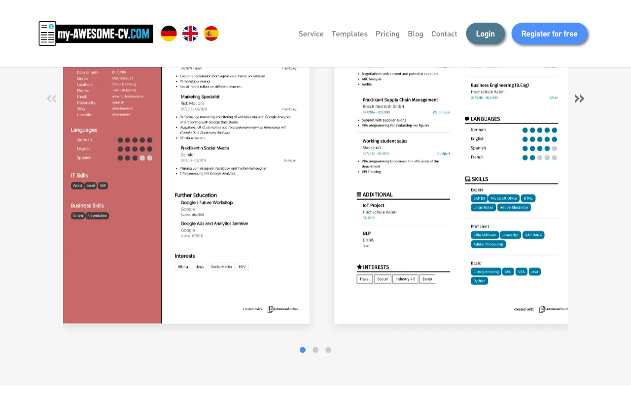 my-AWESOME-CV — pricing page