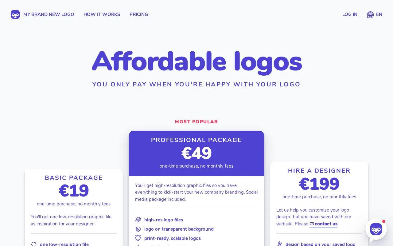 My Brand New Logo — pricing page