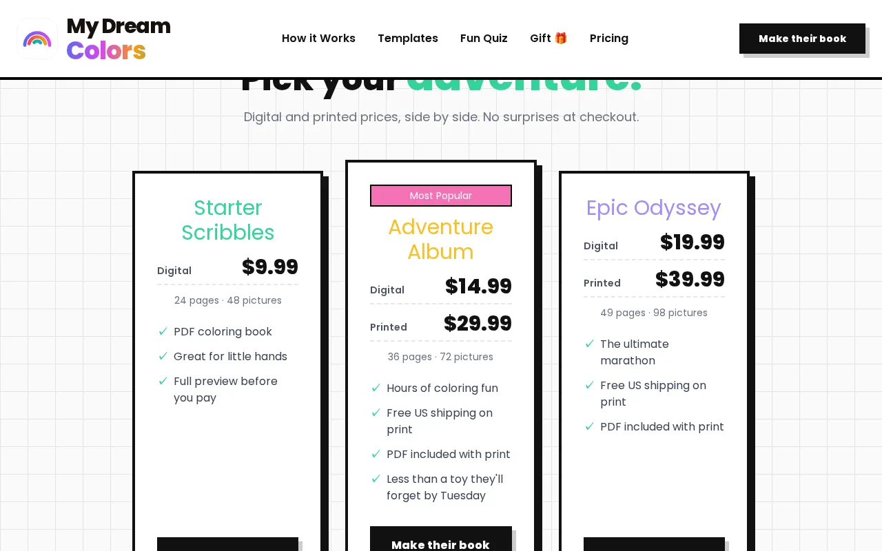 My Dream Colors — pricing page