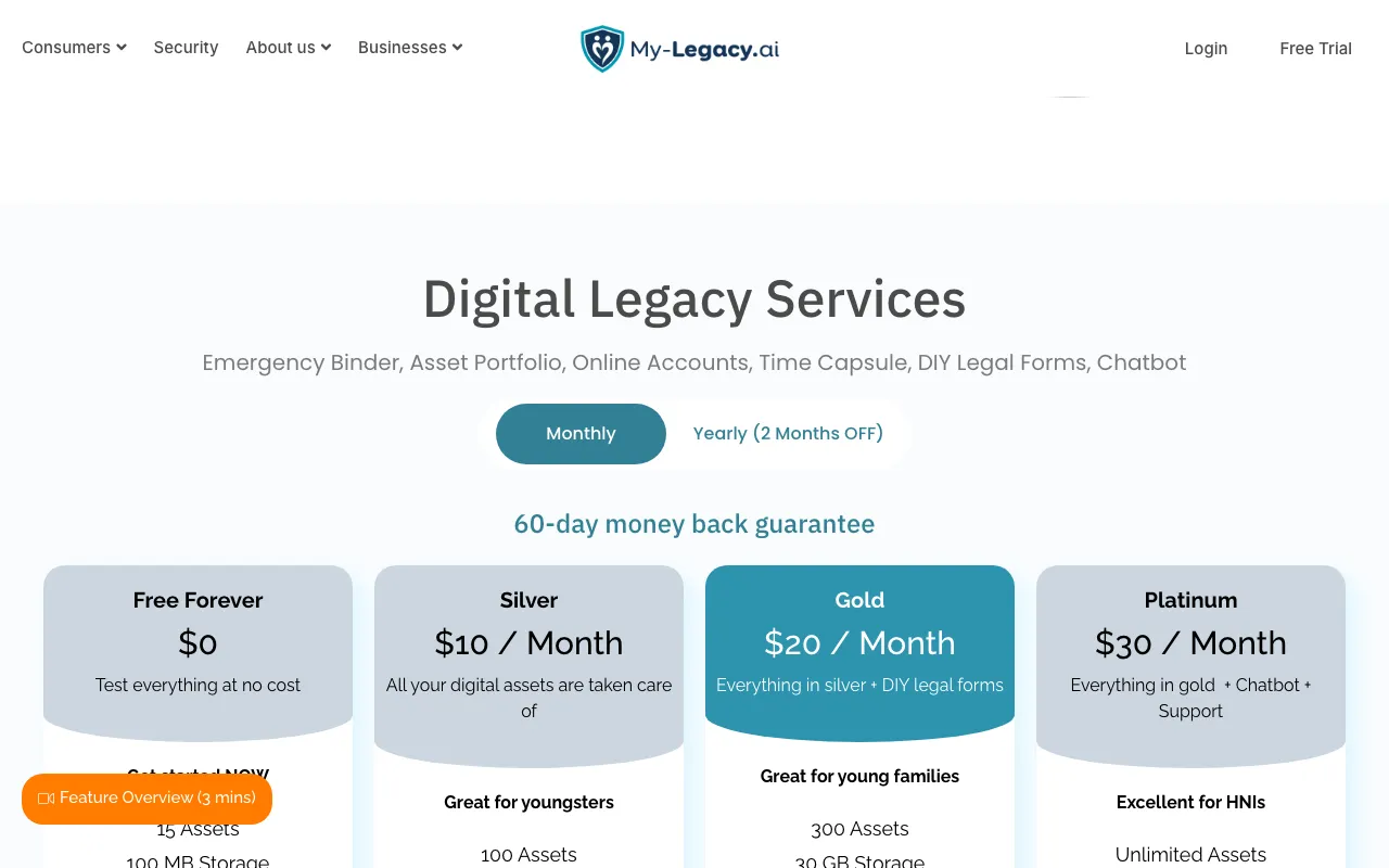 My legacy — pricing page
