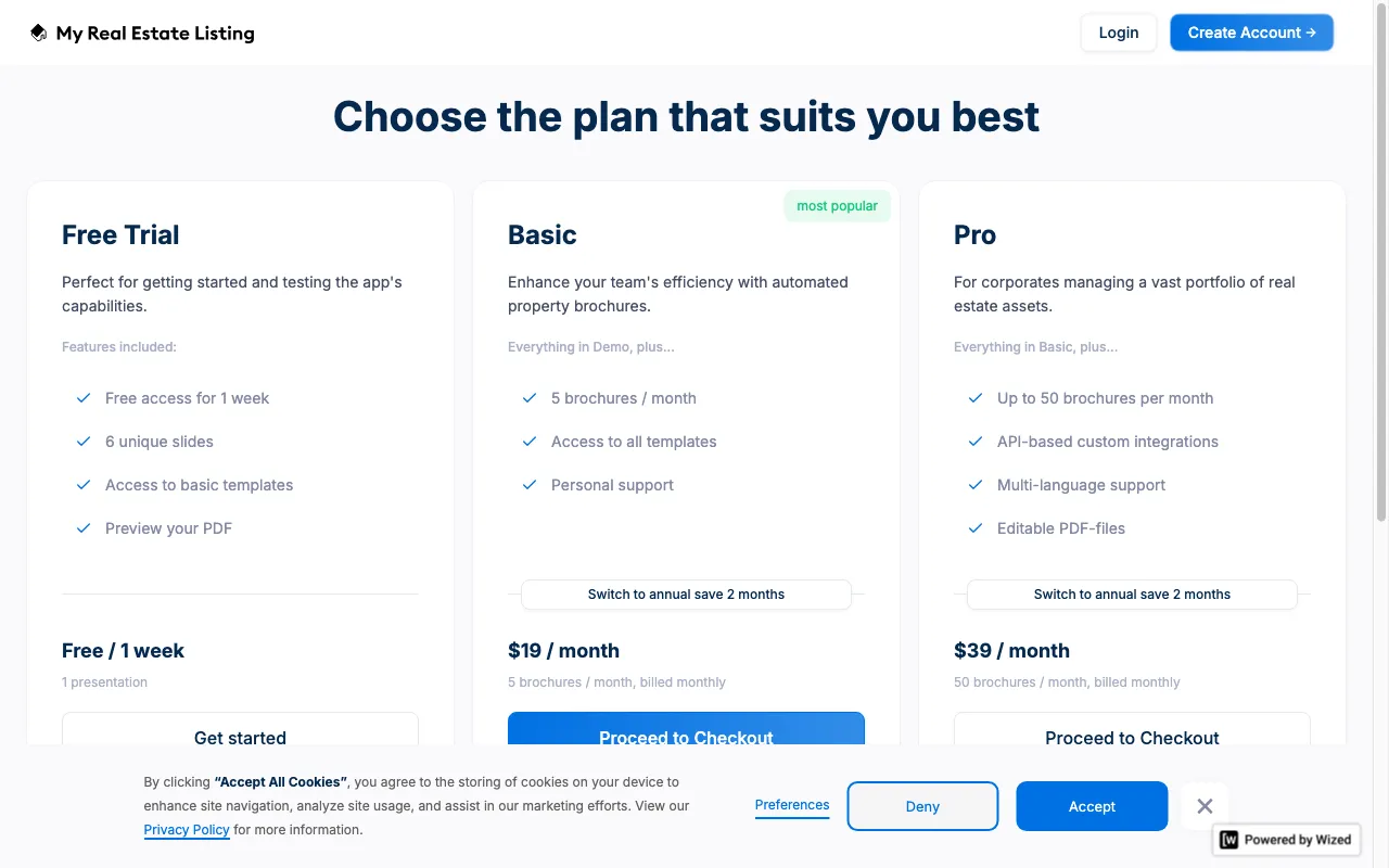 My Real Estate Listing — pricing page