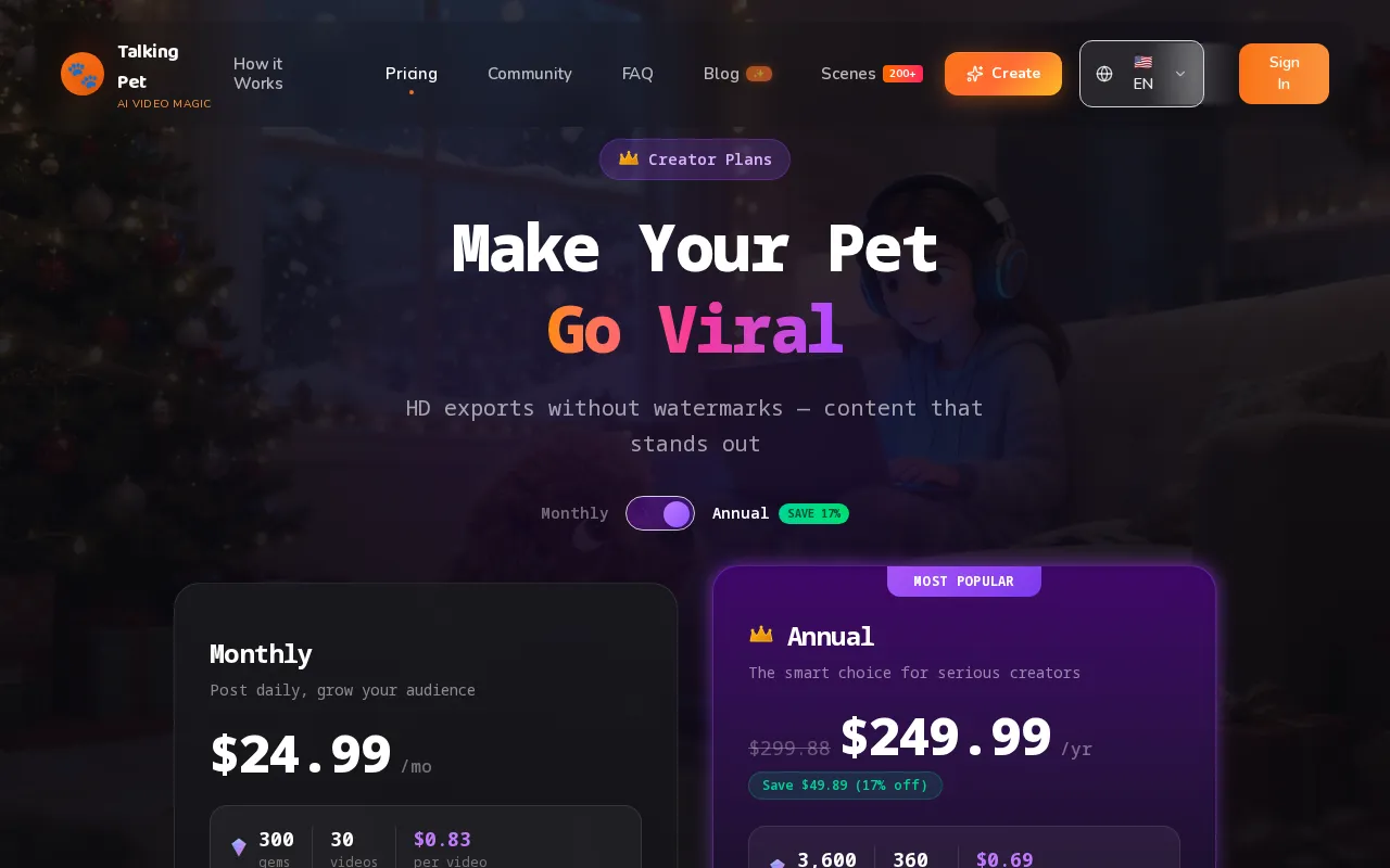 My Talking Pet — pricing page