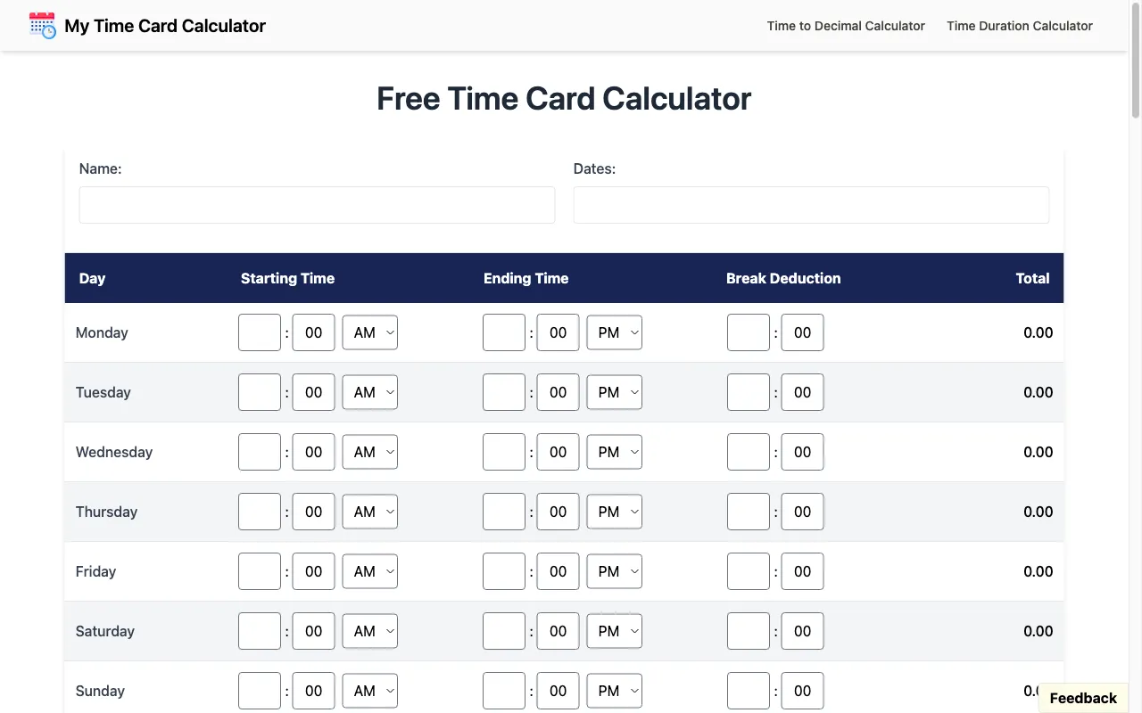 My Time Card Calculator — preview screenshot