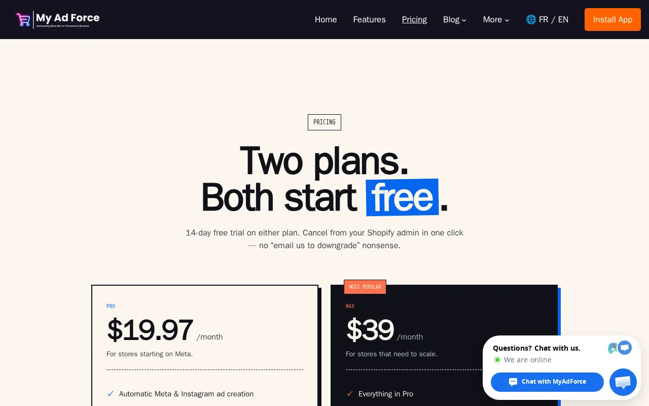 MyAdForce — pricing page