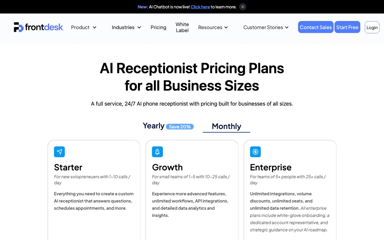 myaifrontdesk.com — pricing page