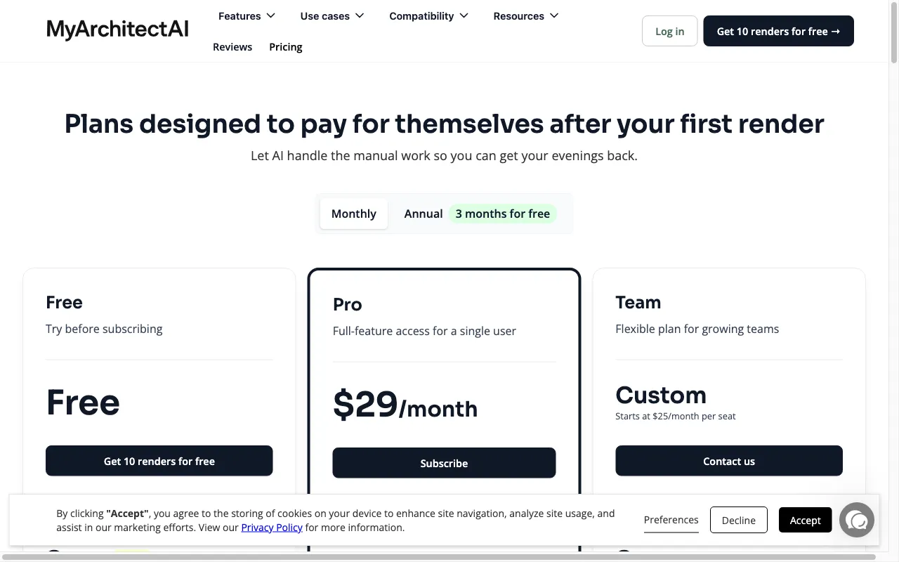 MyArchitectAI — pricing page