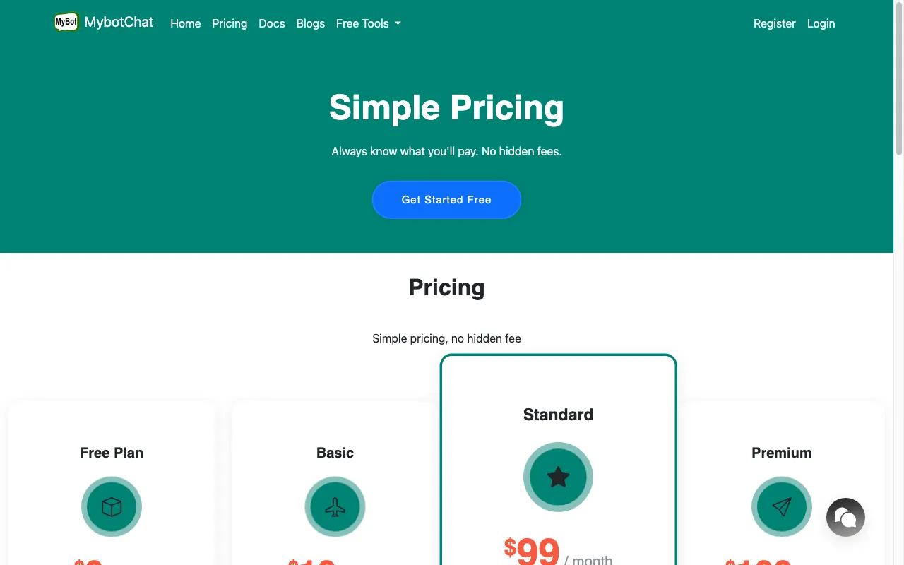 MyBot.chat — pricing page