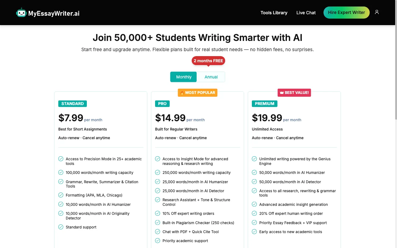 MyEssayWriter.ai — pricing page