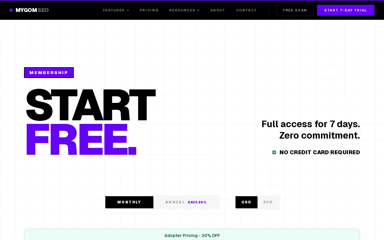 Mygom SEO — pricing page