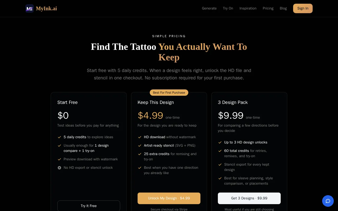 myink ai — pricing page