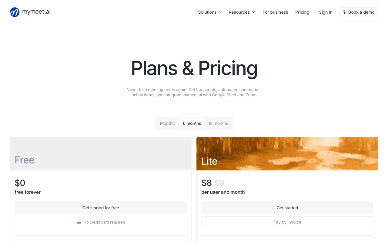 Mymeet.ai — pricing page