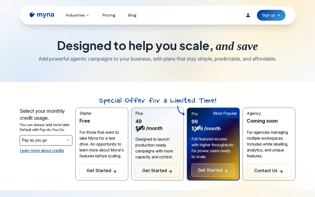 Myna — pricing page