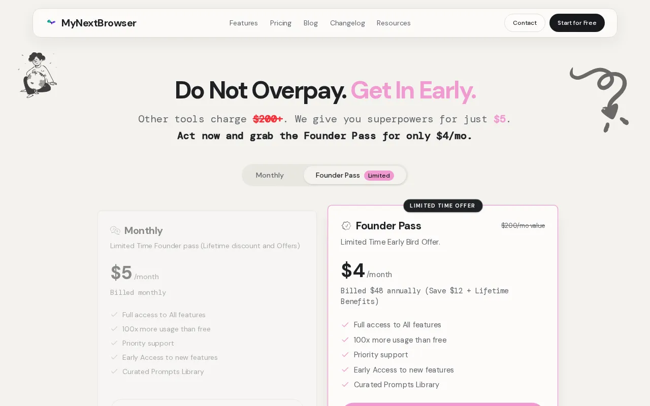 MyNextBrowser — pricing page
