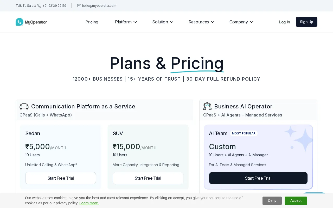 MyOperator — pricing page
