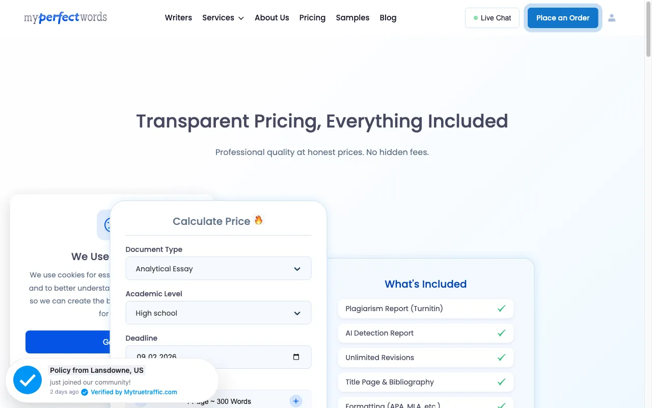 MyPerfectWords — pricing page