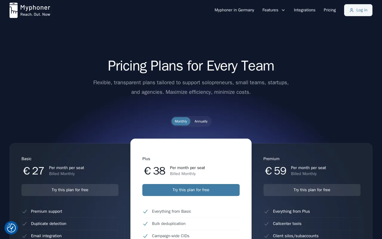 Myphoner — pricing page