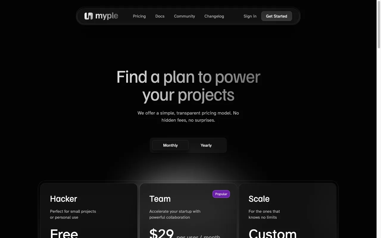 Myple — pricing page