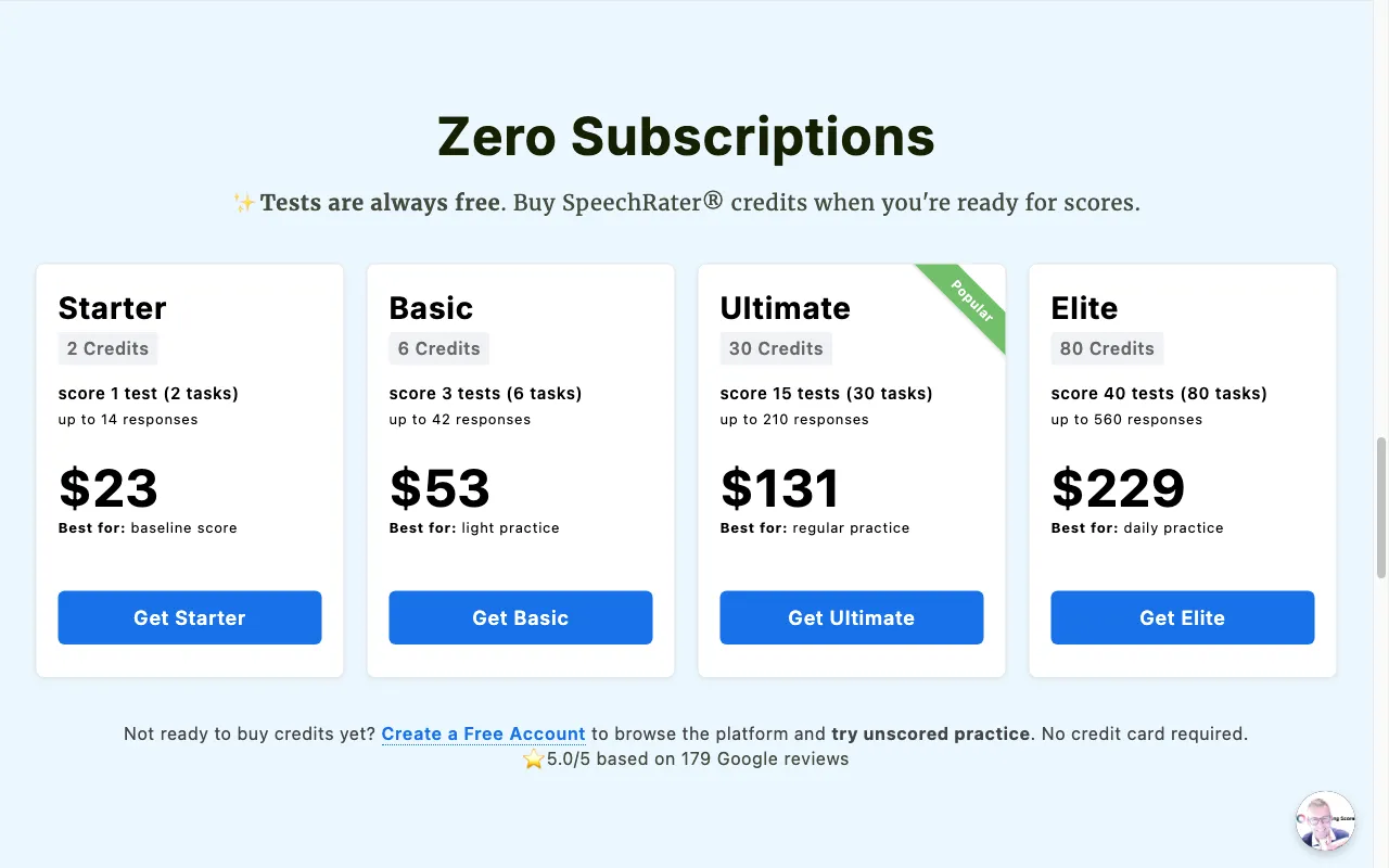 My Speaking Score — pricing page