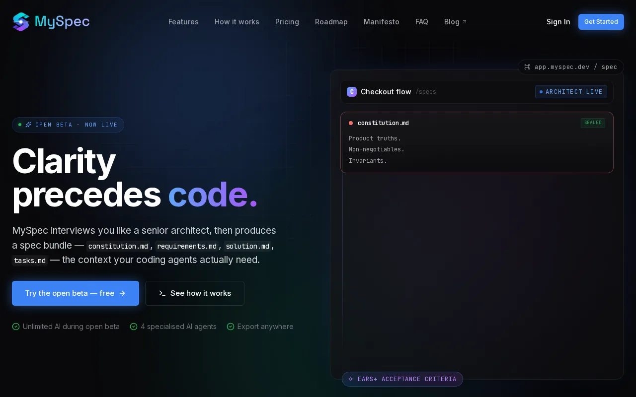 MySpec — preview screenshot