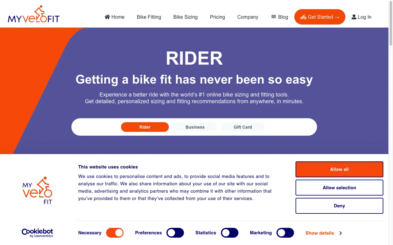 MyVeloFit — pricing page