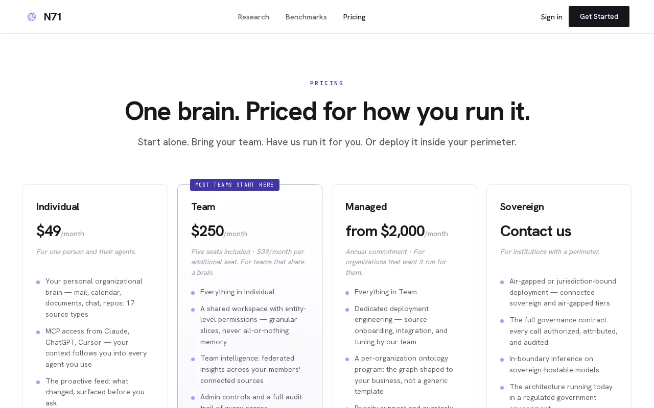 N71 — pricing page