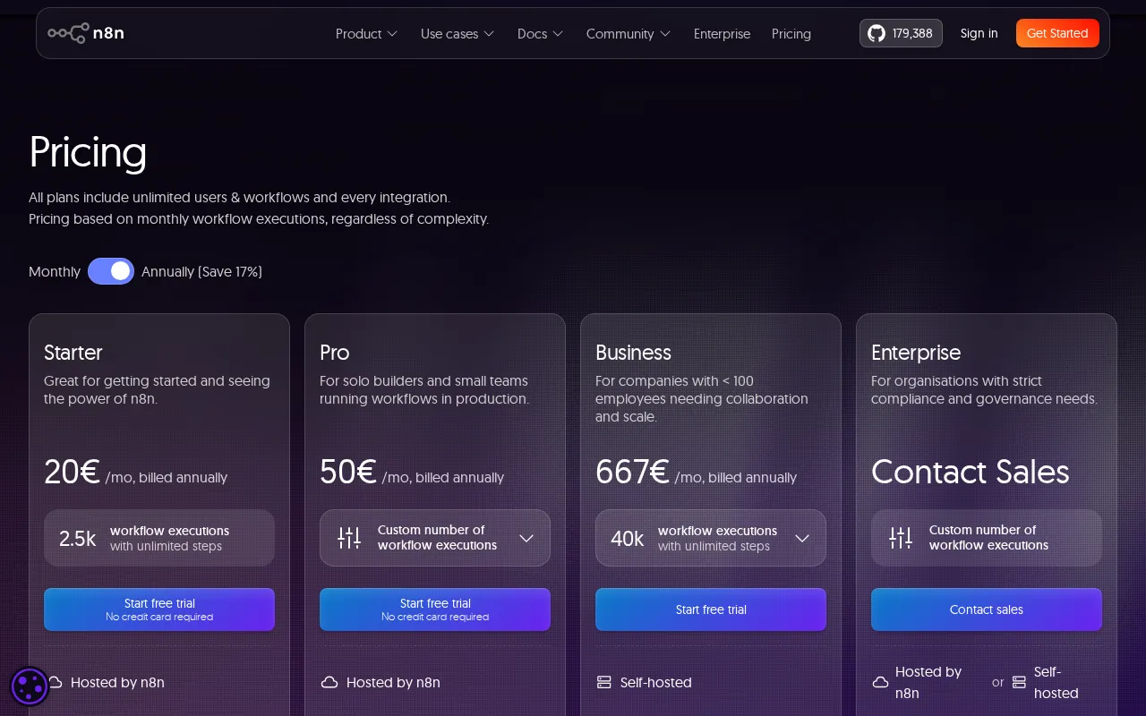 n8n Community Nodes — pricing page