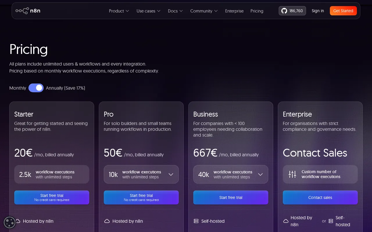 n8n — pricing page