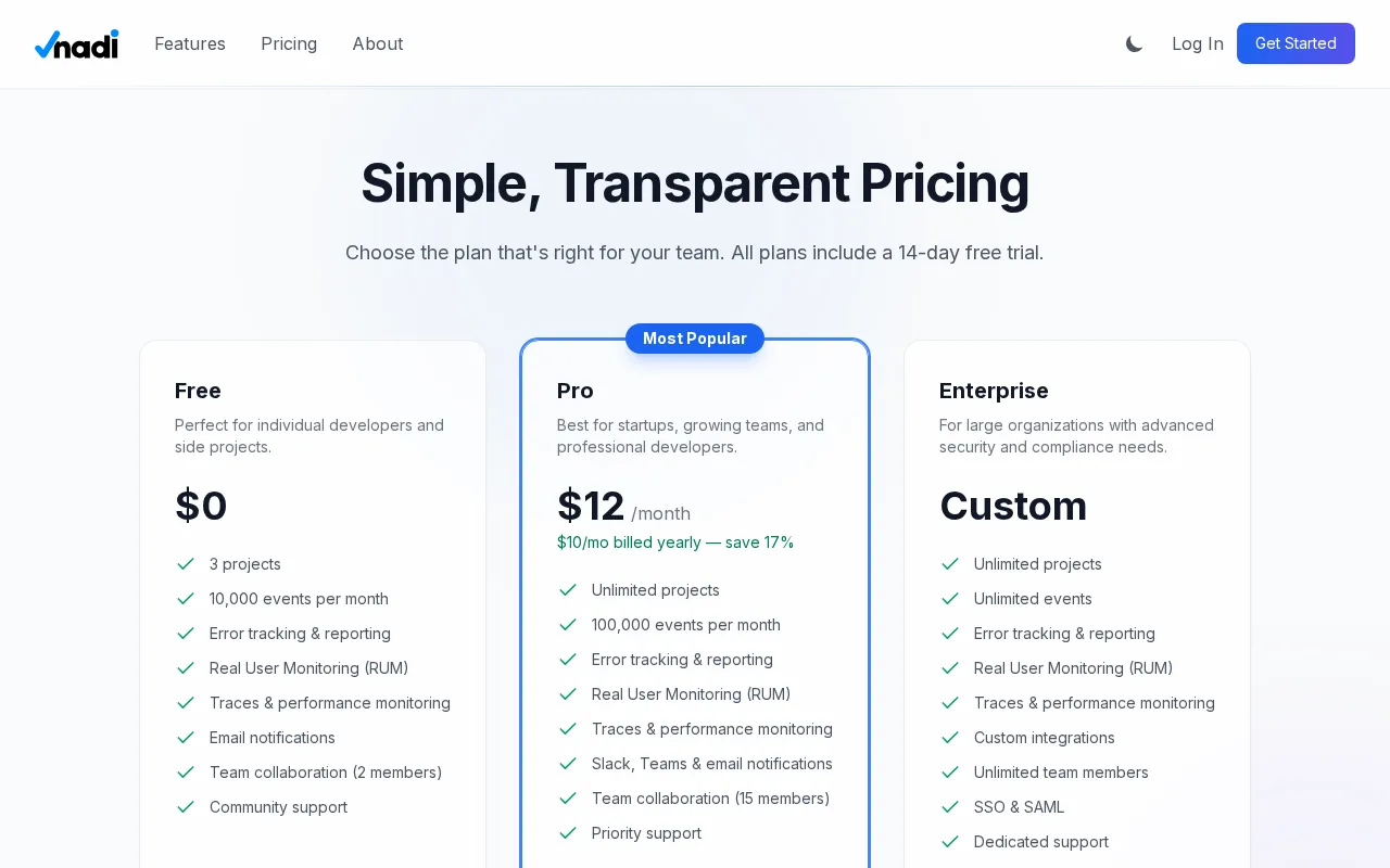 Nadi — pricing page