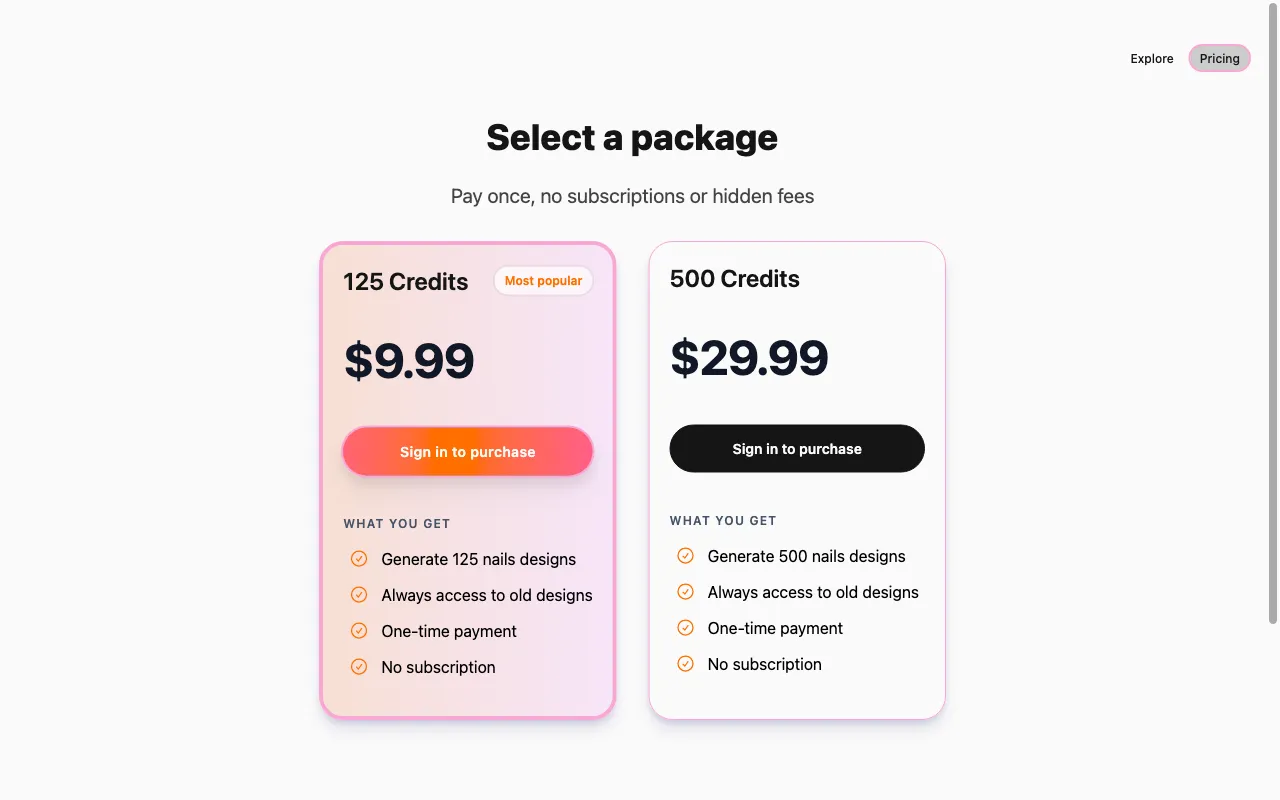 NailDesignsAI — pricing page