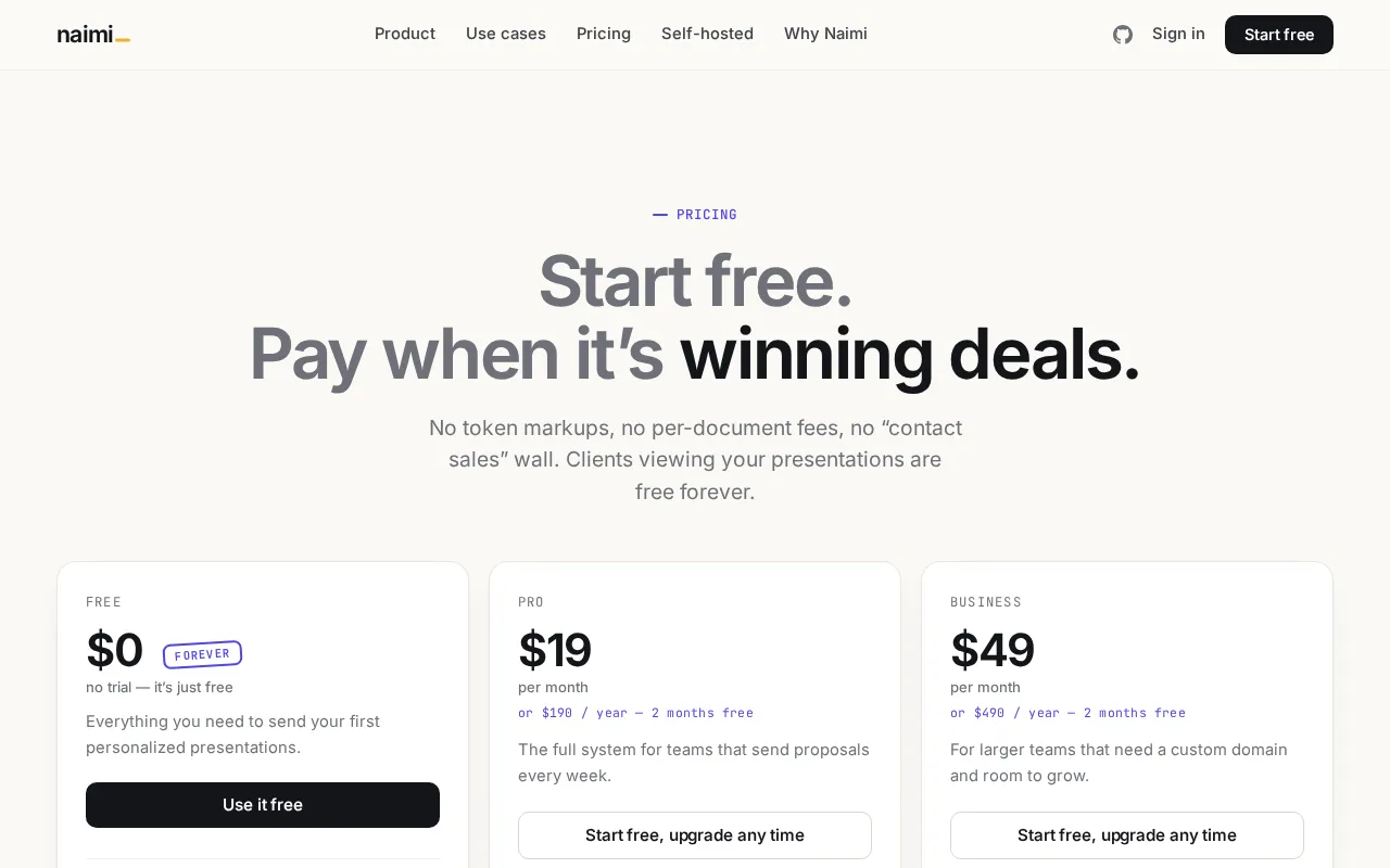 Naimi — pricing page