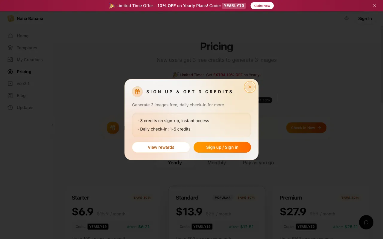 Nana Banana Pro — pricing page