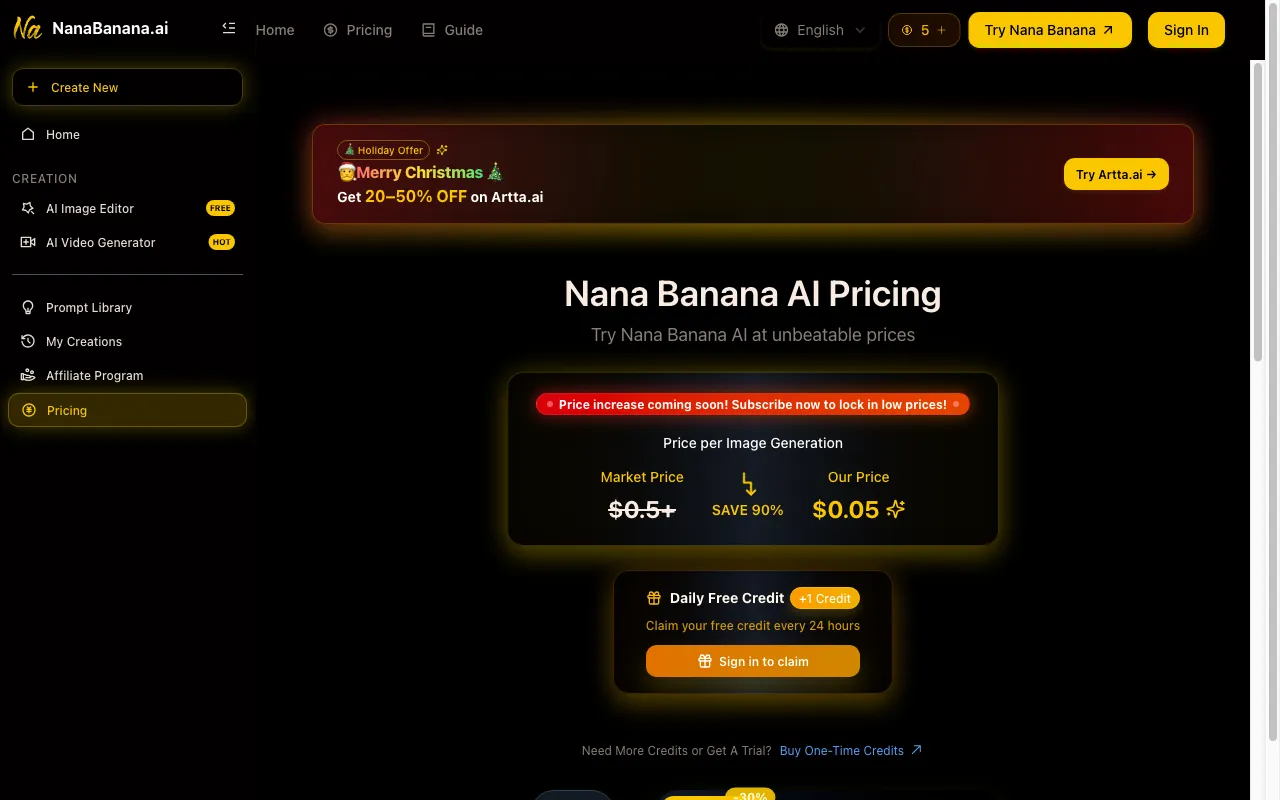 Nana Banana — pricing page