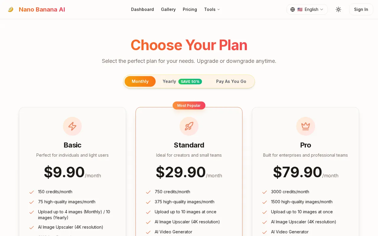 Nanabanano — pricing page