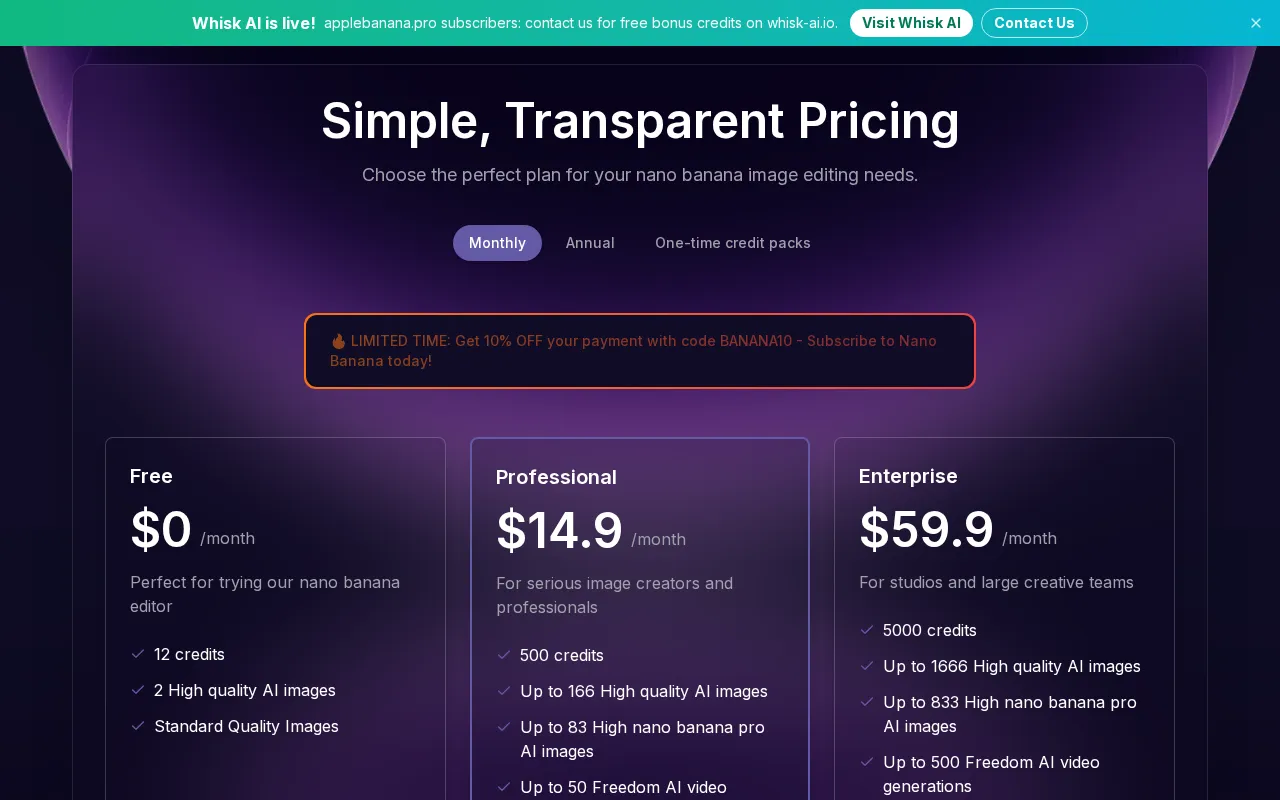 Nano Banana — pricing page