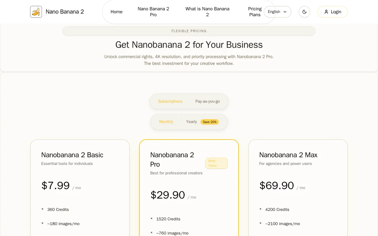Nano Banana 2 — pricing page