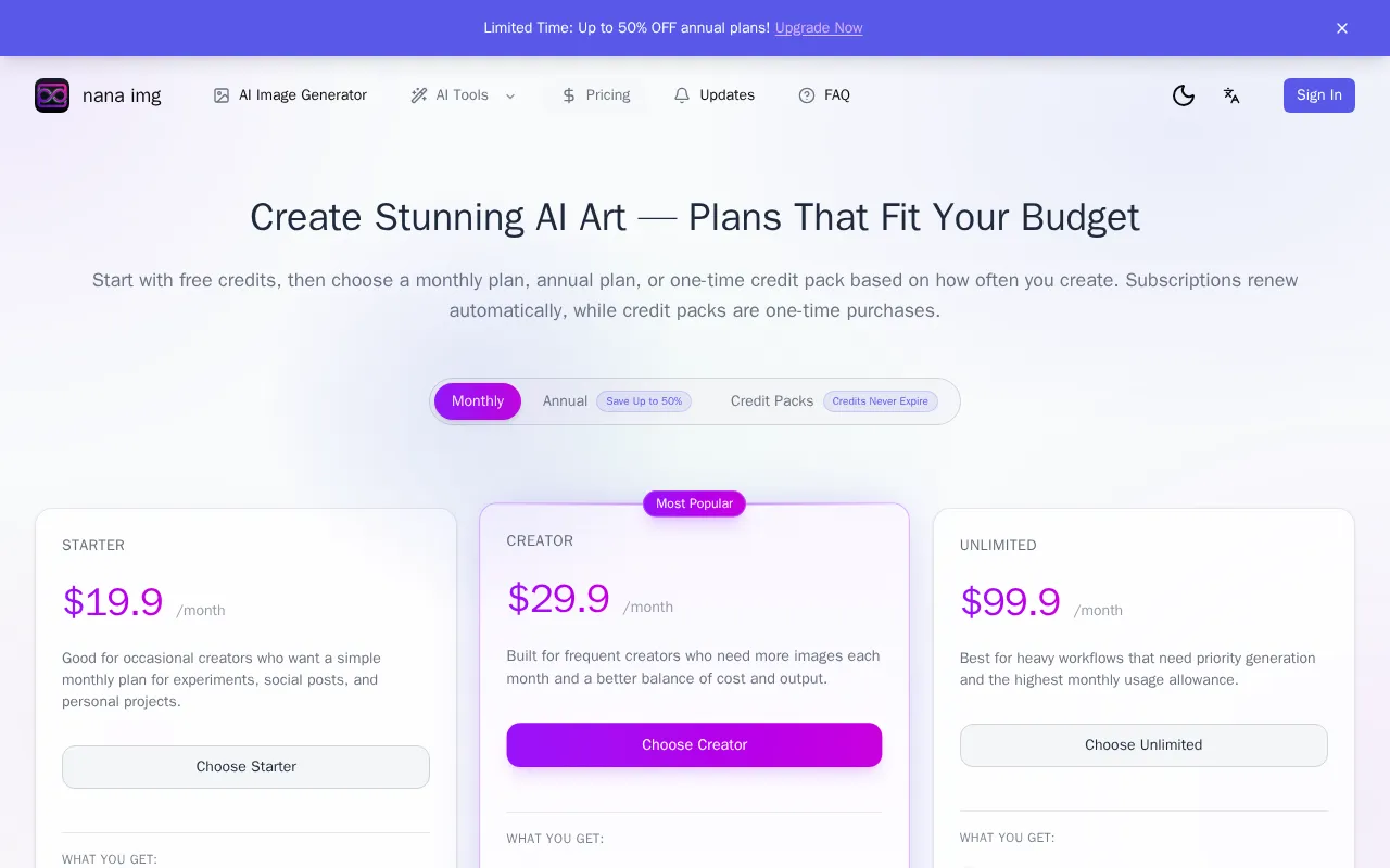 nana img — pricing page