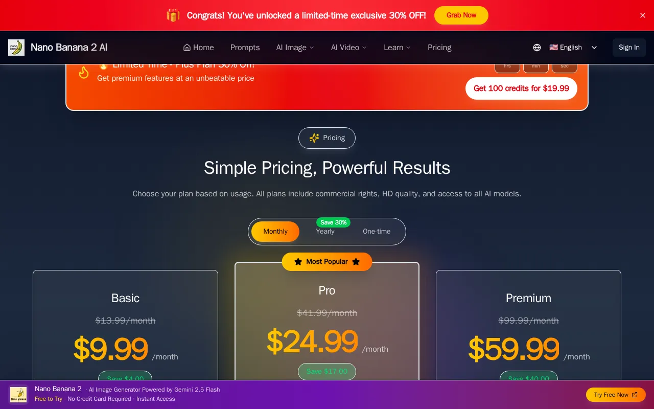 nanobanana2ai.io — pricing page