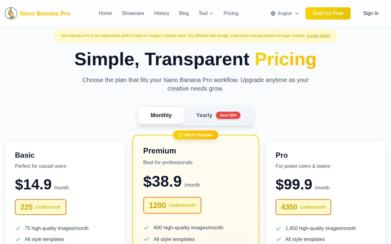 Nano Banana 2 Hub — pricing page