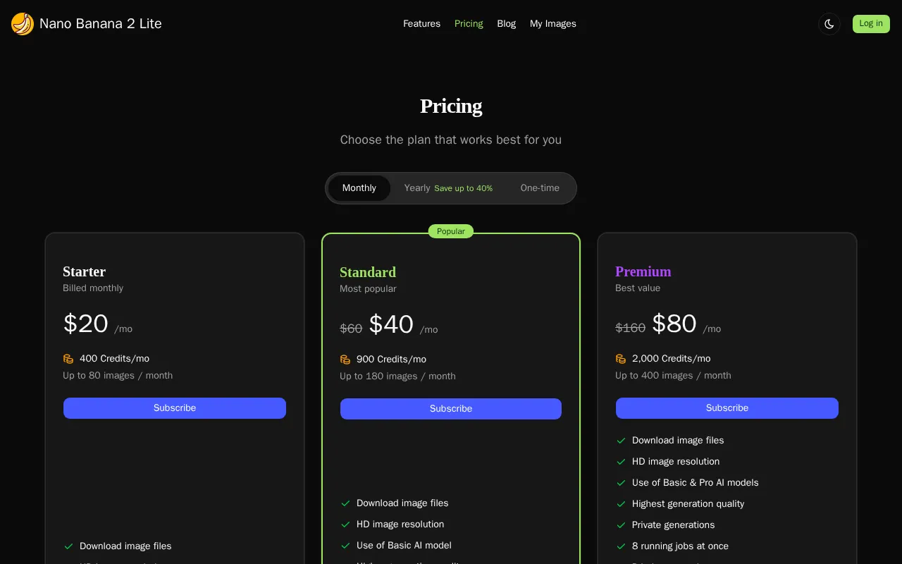 Nano Banana 2 Lite — pricing page