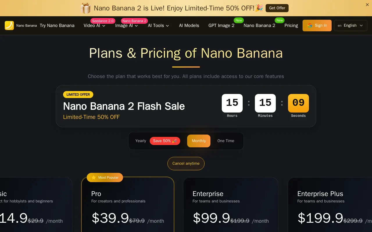 Nano Banana — pricing page