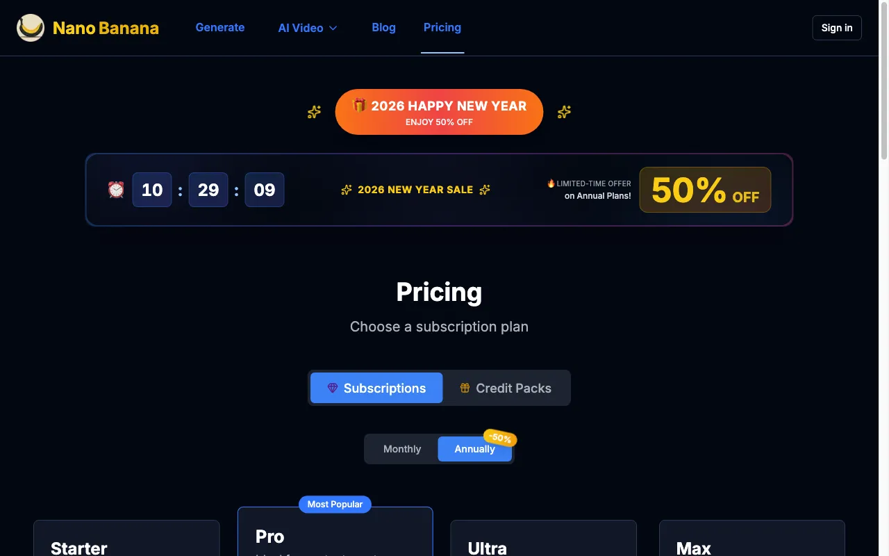 Nano Banana — pricing page
