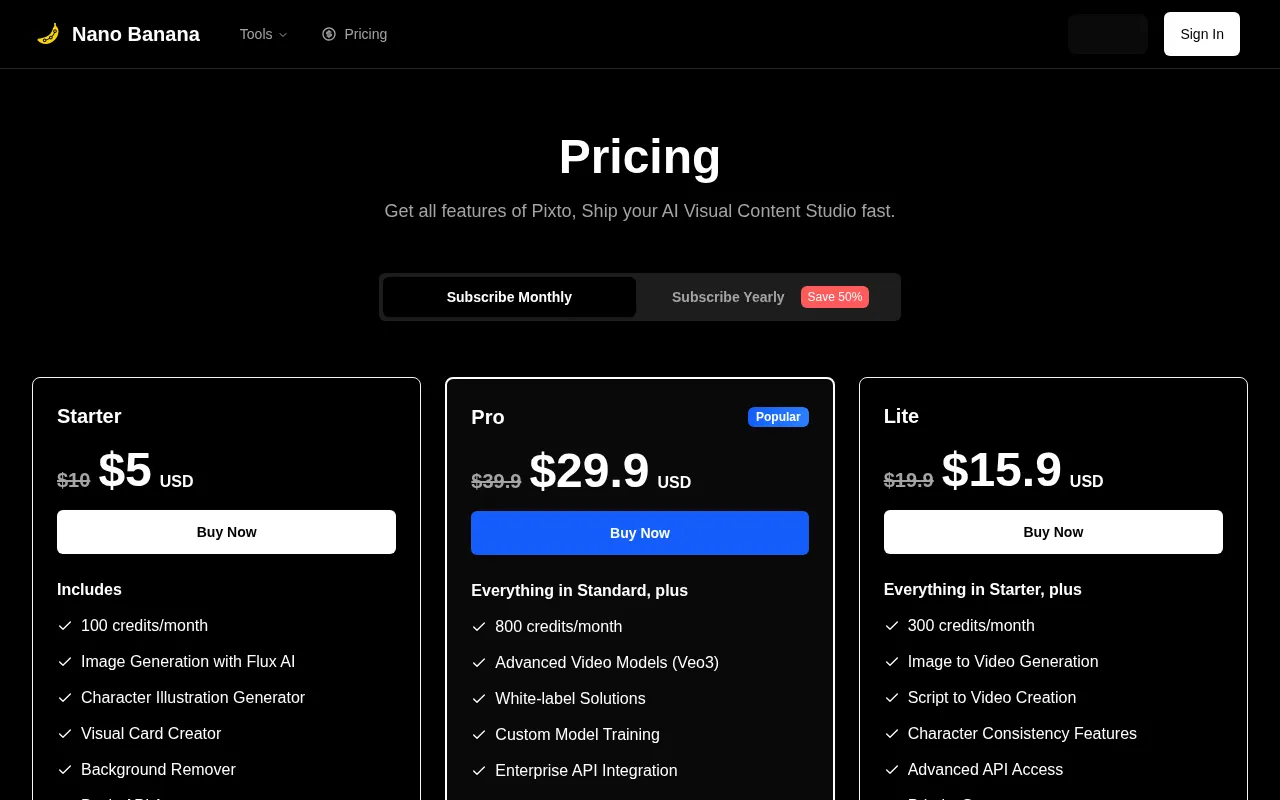 Nano Banana Ai — pricing page